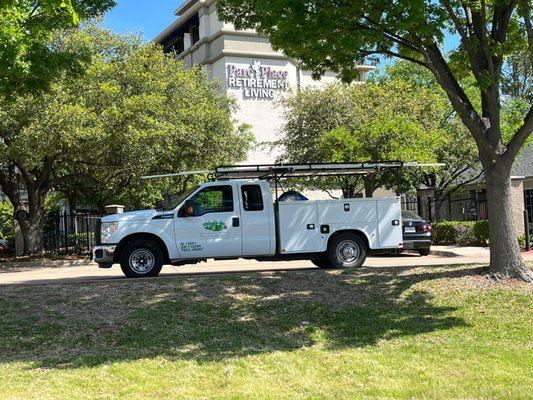 A Tioga service truck at Parc Place Retirement Living in Bedford Texas.