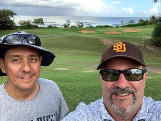 Our twosome on the 17th tee at Wailua. Stunning!