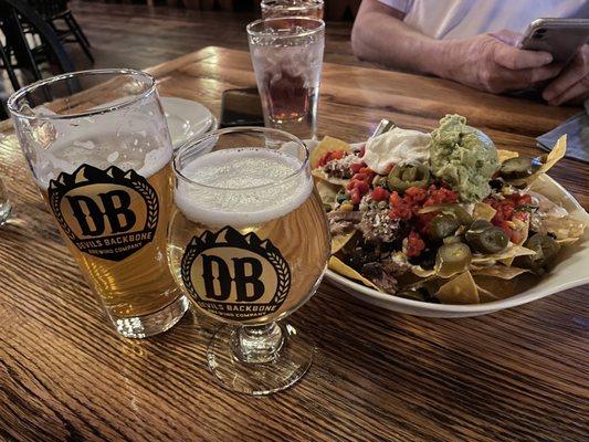 Nachos with pulled pork, hazy IPA and Brewseco