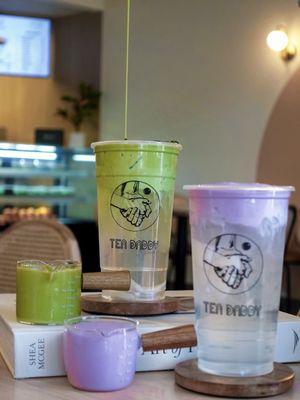 Coconut Drink with matcha foam or taro foam