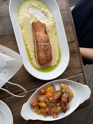 Salmon with a side of potatoes. Weird dish salmon was over cooked.