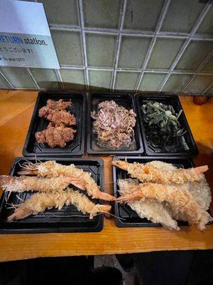 Shrimp Tempura, Assorted Tempura, Karaage Chicken, Beef, Vegetable and Seaweed