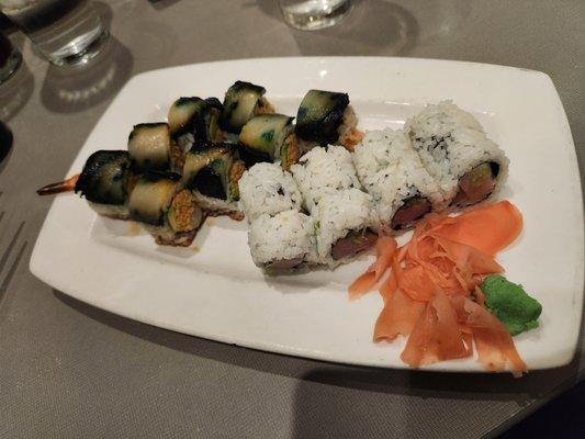 Yellowtail roll and Black Mamba Roll