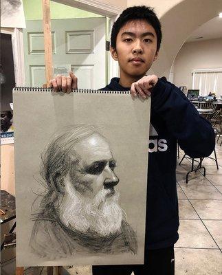 Kevin (16) - Charcoal portrait on toned paper