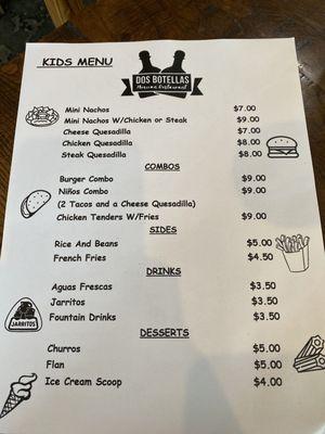 Kids menu