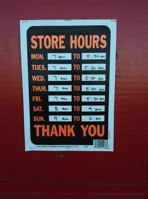 The store hours as of Nov 1st., 2015