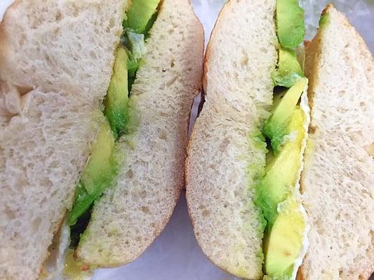 Avocado & egg white on a plain bagel