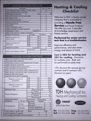 Furnace and AC tune up checklist.