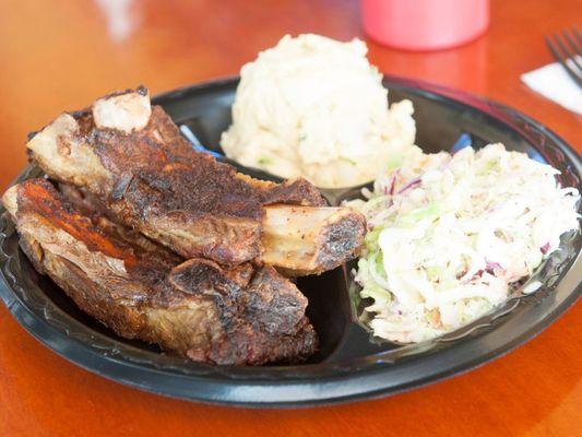 Beef Ribs Potato Salad and Coleslaw