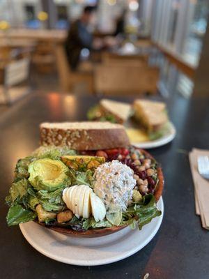 Chef salad with chicken salad as the protein