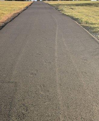 Footprints from Goode Paving's workers because they don't know how to roll the driveway property