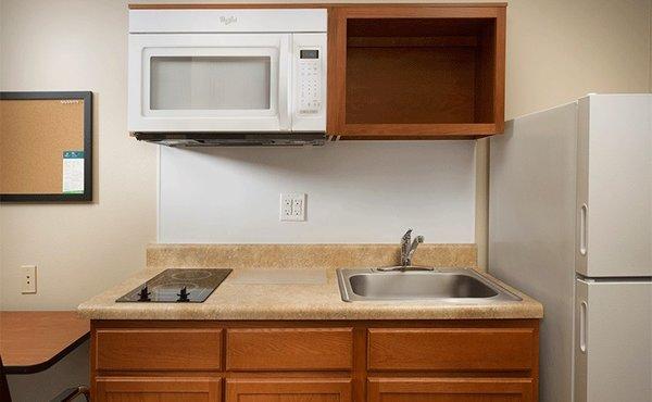 Two burner stove top, Microwave, Prep-Sink