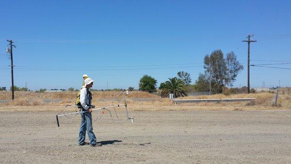 Geophysical magnetic survey in Sacramento using the G-858 magnetometer.