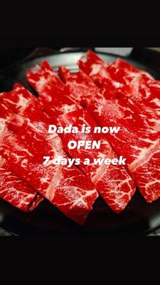 We are now open on tuesdays. Please join us for shabu any day of the week now