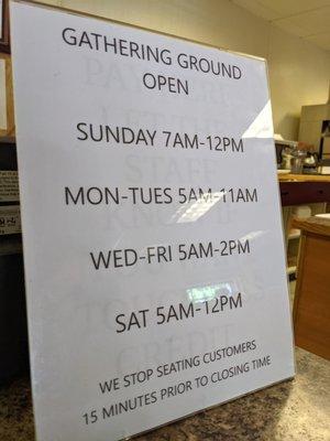 Hours at Gathering Ground