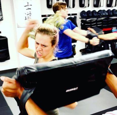 Women's Self-Defense class.  Experiencing what it feels like to tap into your inner BEAST!