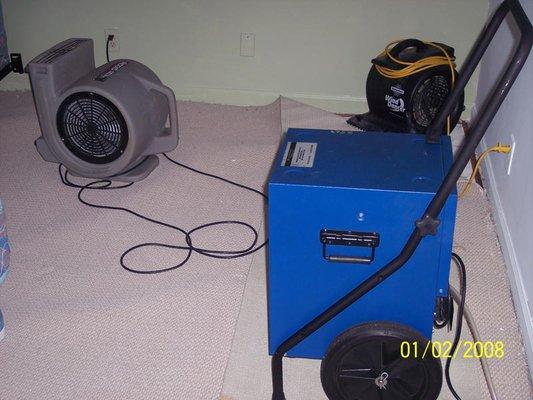 Air Movers and Dehumidifiers in place for drying.