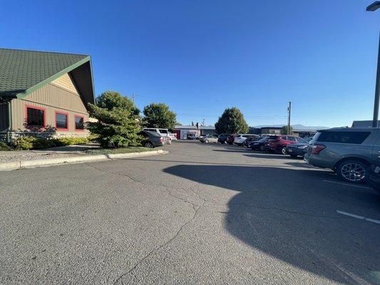 Parking lot view of outside the restaurant