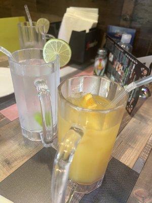 Water and Naranjada (Orangeade)