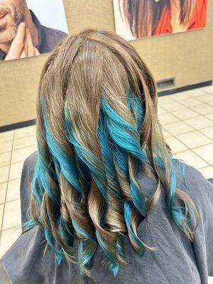 Fun peekaboo lagoon blue highlights by Sheri