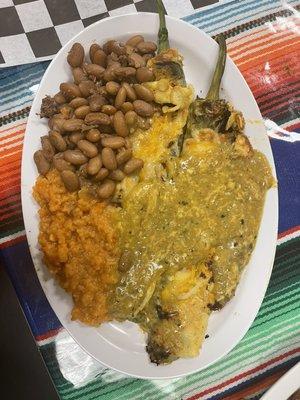 Green Chile Relleno rice and beans