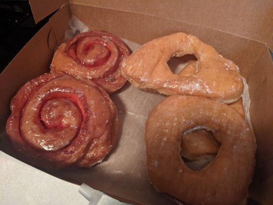 Wednesday special raspberry rolls and large glazed rings