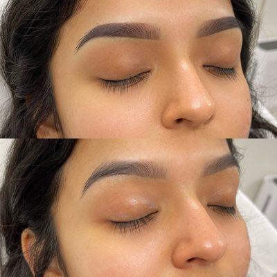 Bottom healed 1 year ombre powder brows
Top after touch up, client wanted a bolder look