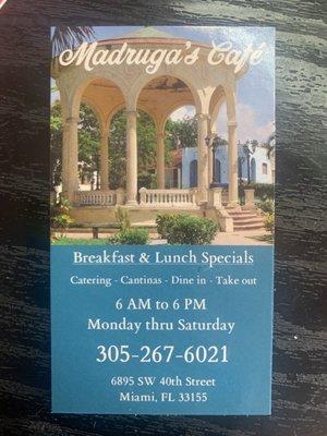 Madruga's Cafe Card