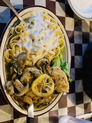 Chicken Piccata with Alfredo fettuccini.