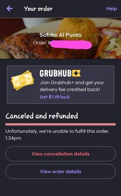 Restaurant immediately canceled. Ordered few days ago went great. Not sure today.