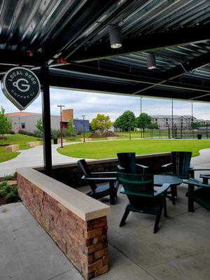 Outdoor seating area facing the Pickleball Court. April 2024