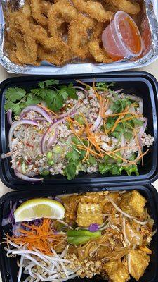 Calamari, glass noodle salad, pad thai