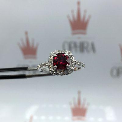 Ophira diamond's cushion cut garnet customised ring