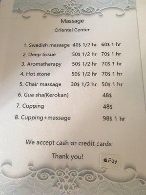 Massage Prices