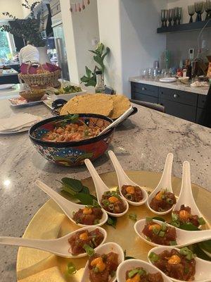 Delicious fresh ceviche + tuna tartare