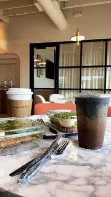 Midnight mocha, Honey Lavender latte and Avo Toast