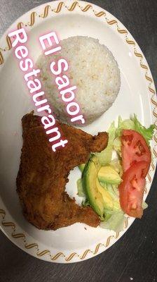 White Rice, Fried Chicken & Salad