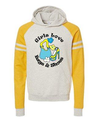 NuBlend Varsity Color blocked Hooded Sweatshirt, Girls Love Bags & Shoes $30.00 Oatmeal heather Mustard heather