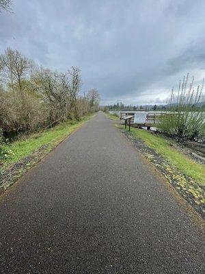 Wide path for pups, people, and bicyclists @ Cheadle Lake.