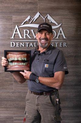 Veneers and Dental Implants for our patient. Chris said his first meal, after his surgery, was steak! We love seeing our patient's happy.