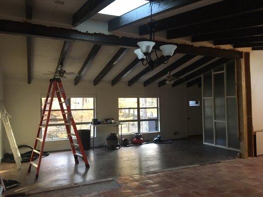 New steel beam replacing load bearing wall (before drywall)