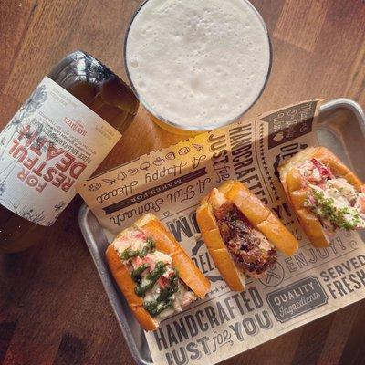 Our special Lobster Roll Flight weekend offers up your choice of any 3 half rolls from a selection of tasty options!