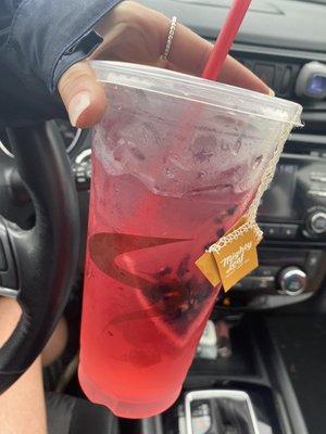 32oz iced wild-berry hibiscus tea with a splash of lemonade