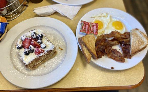 Stuffed French Toast, Eggs and Bacon