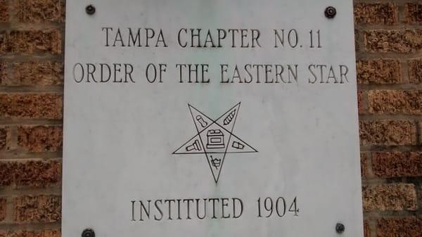 Plaque. Tampa chapter order of eastern star instituted 1904. Anyone know what the symbols mean? Are minorities allowed in?