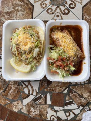 Left: Veggie Taco Right: Veggie/Cheese Enchilada