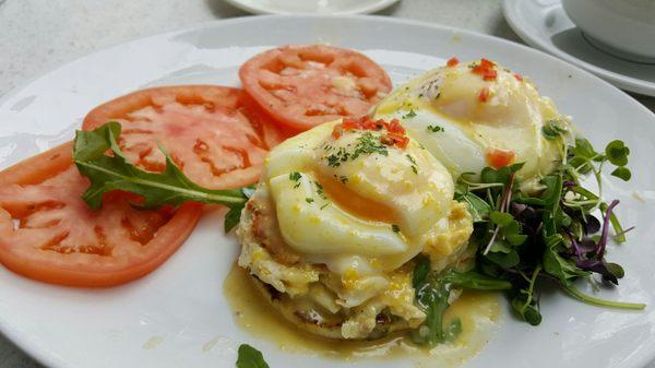 Crab cake eggs Benedict. Loved this....they use really crab! Comes with sides: fruit, cottage cheese, tomatoes or breakfast potatoes.