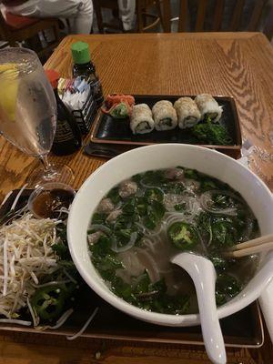 pho beef  and cali rolls in back