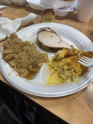 Saturday special Smoked Turkey, Cooked cabbage & hash-brown casserole.