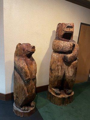 Carved bears in the waiting area